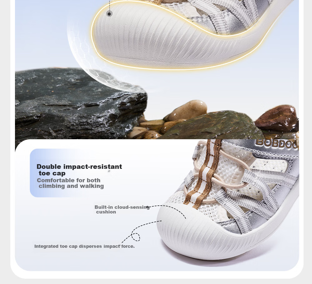 BOBDOG Toddler First Walking Shoes Children's Sandals Infant Summer 2026 New Silver Size 25 11