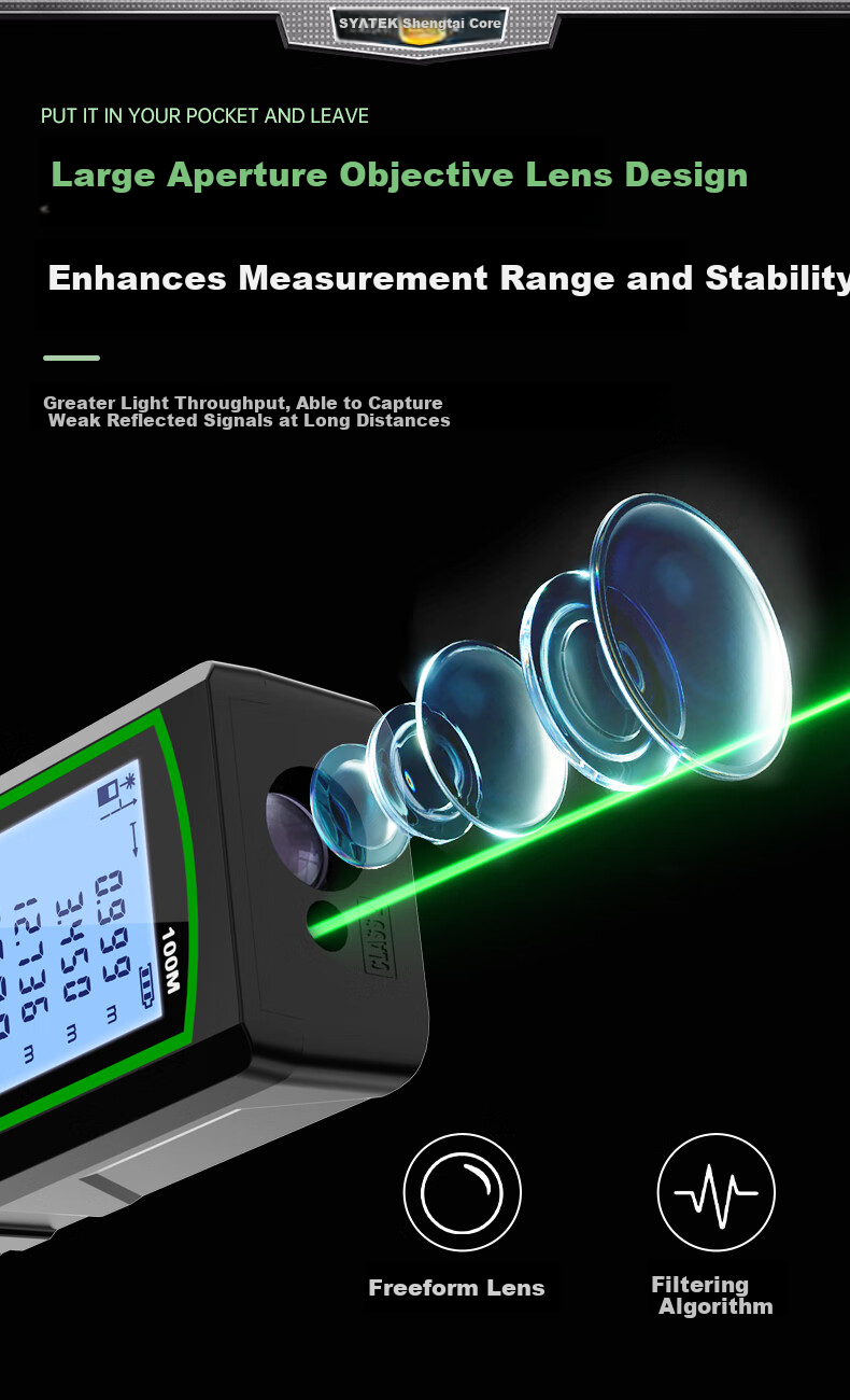 SYNTEK Laser Distance Meter High-Precision Green Light Outdoor Measuring Device Smart Handheld with Lithium Battery 70m 11