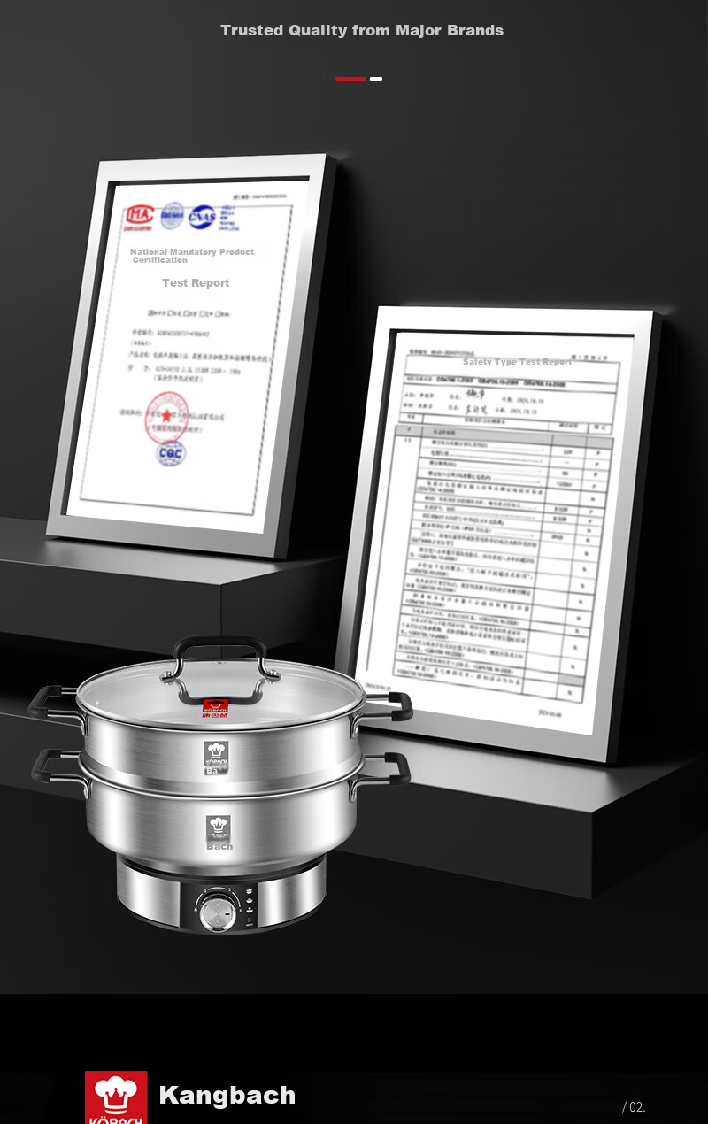 Kambach Small Electric Hot Pot 1-2 Person Non-Coated Stainless Steel Ultra-Fast Boiling Multi-Functional Household Electric Frying Pan 304 Hot Pot Steamer 24cm 4