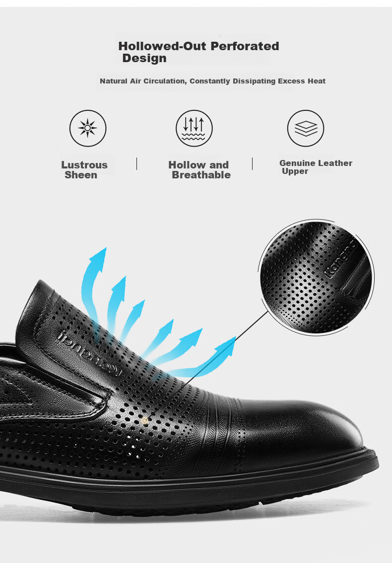 Connai Men's Summer Hollowed Out Perforated Breathable Business Casual Leather Dress Shoes Black Size 38 4