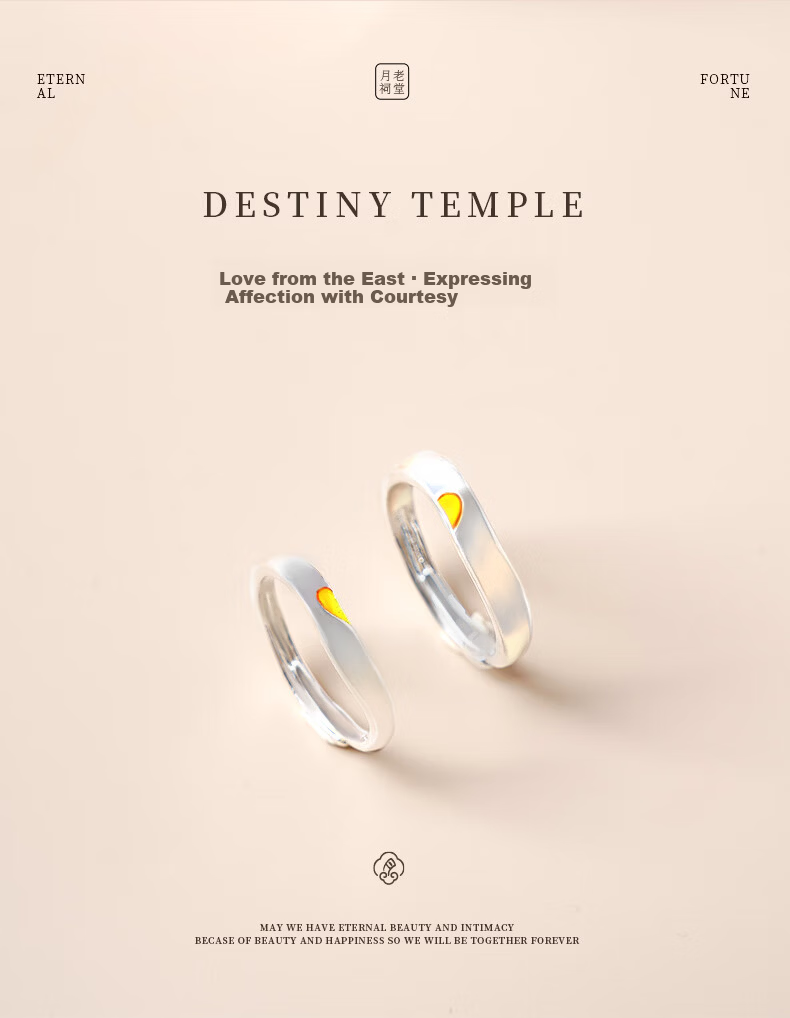 DESTINY TEMPLE "Matchmaker's Blessing" 925 Silver Heart Couple Rings Valentine's Day Rose Gift Box 4