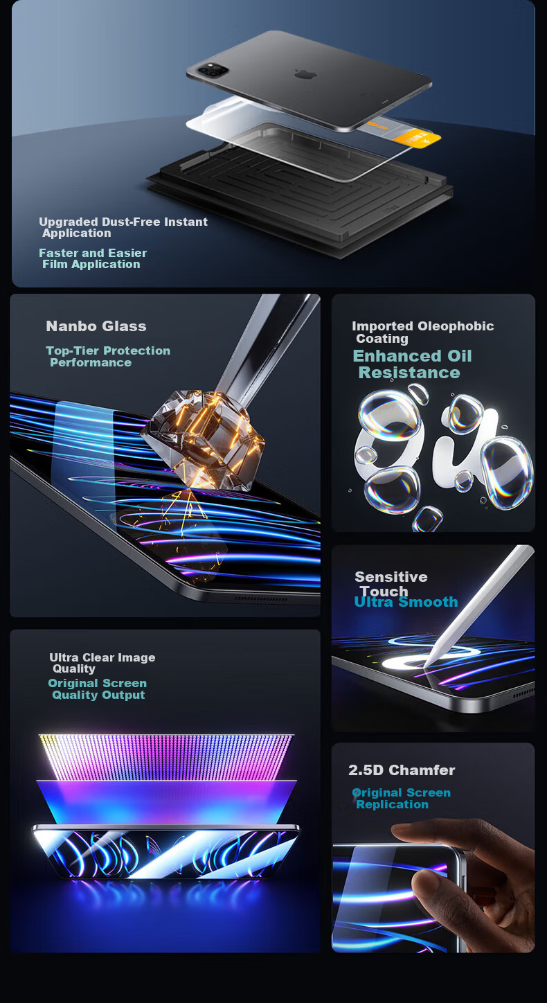 Gnoson Tempered Glass Screen Protector for iPad Air 11-inch 2025/2026 M3/M2 Chip Full Coverage Electroplated Anti-Scratch Dust-Free Easy Installation Tablet Screen Protector 5