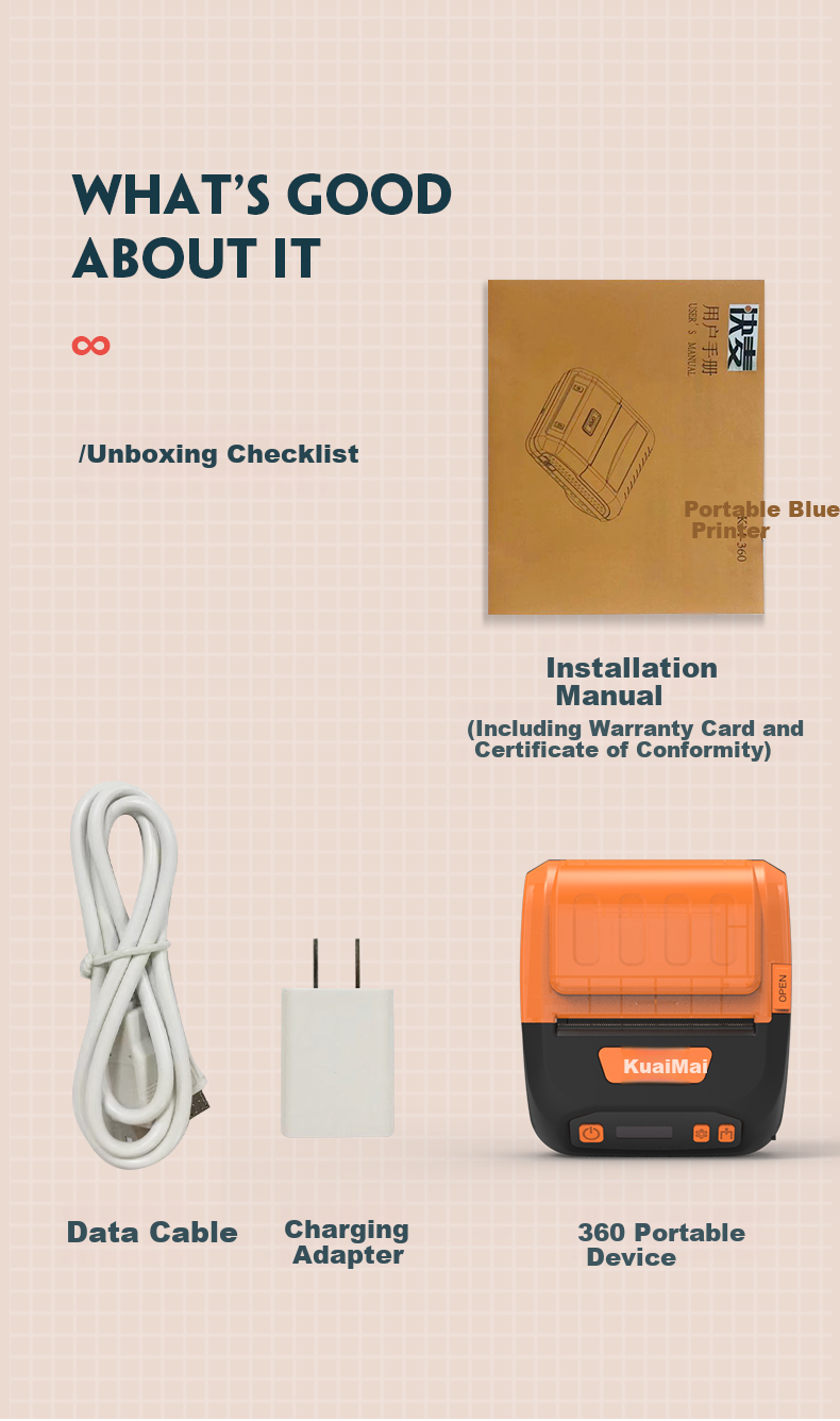 KuaiMai KM-360A Portable Bluetooth Thermal Printer for Express Delivery Labels, Inventory Tags, Pickup Codes, Electronic Waybills, Cainiao Station Printing Machine 13