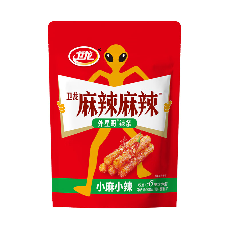 卫龙 辣条 麻辣味108g 小麻小辣 办公室休闲零食 小吃麻辣棒 独立小包