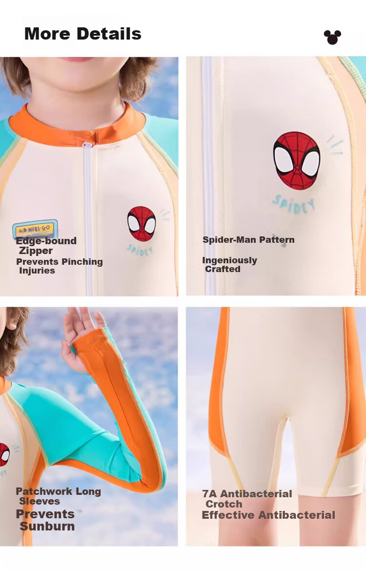 Disney Kids Boys Long Sleeve One-Piece Professional Training Swimsuit D35411 Beige Spiderman Size 130 10