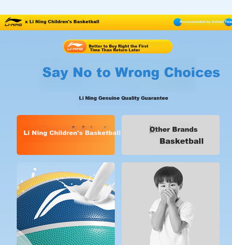 Li-Ning Basketball Kids 3-6-12 Years Old Size 5 Primary School Kindergarten Youth Indoor Outdoor Non-Slip Basketball 8