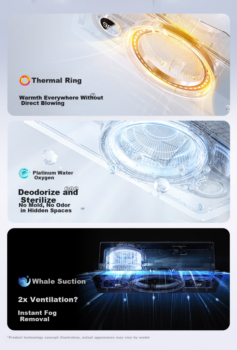 AUPU Smart Bathroom Heater Thermal Ring Series Two-Speed Quick Warmth Water Oxygen Deodorization Sterilization Mold Prevention Ventilation Q360C-Pro 2