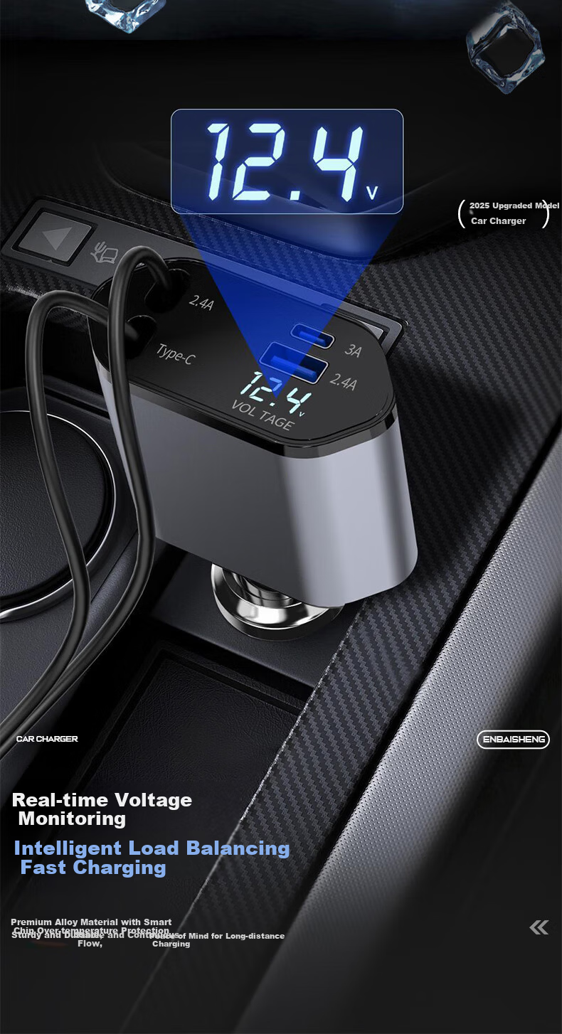 Enbaisheng Car Charger Cigarette Lighter Super Fast Charging 120W High Power Flash Charge Compatible with Apple 16 Huawei Vivo Honor OPPO Xiaomi USB 3-in-1 and 2-in-1 with Cable 11