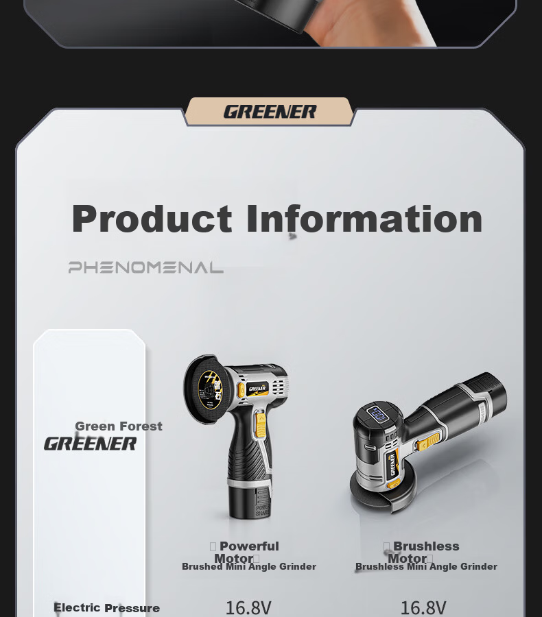 GREENER Mini Angle Grinder Cutting Machine Small Handheld Electric Grinder Cutting Machine Household Small Lithium Battery Brushless Dual Battery 15