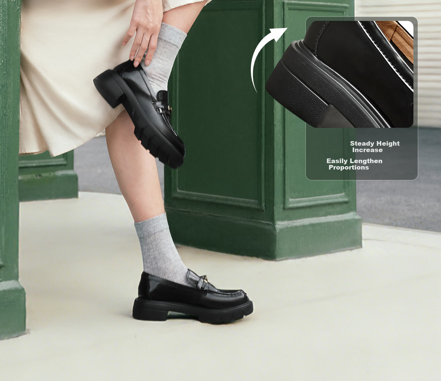 TATA Lu Yuxiao's Magic Detective Thick-Soled Loafers, British Style Genuine Leather Shoes, Black, Size 38 10