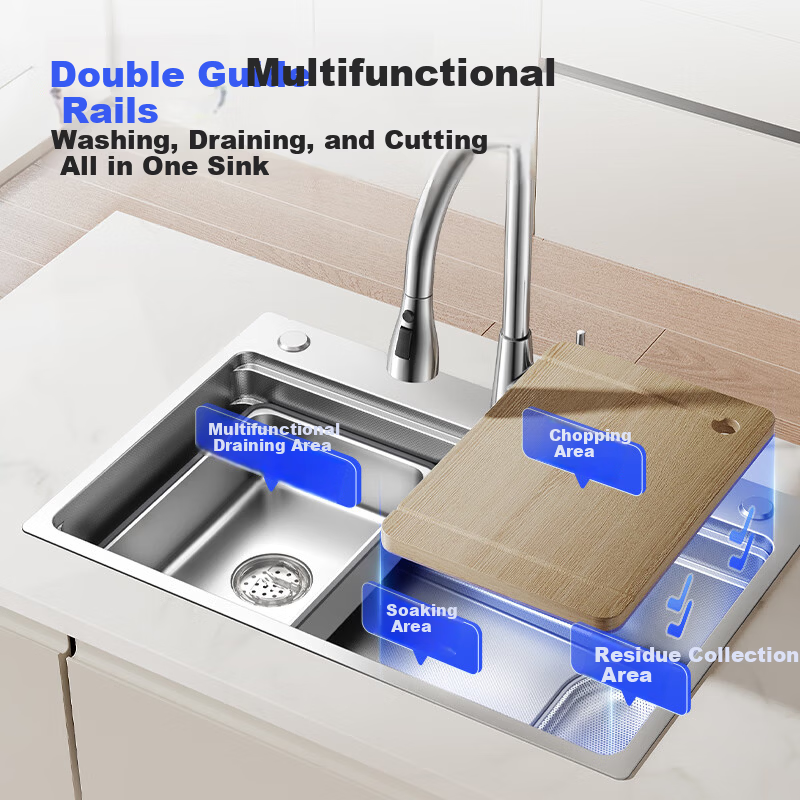 Arrow 3mm Thick 0 Coating Embossed Sink Large Single Bowl 304 Stainless Steel Vegetable Washing Basin Handmade Strainer Top and Under Mount Sink