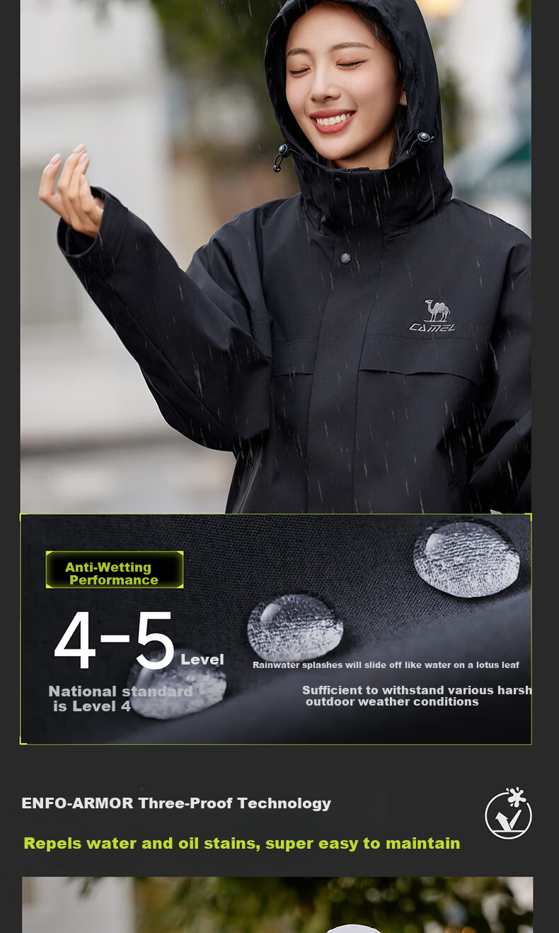 CAMEL All-Terrain Jacket Unisex Windproof Waterproof Outdoor Coat J35CW1L0032 Dazzling Red M 12