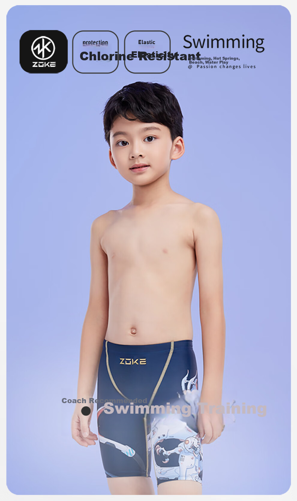 ZOKE Youth Boys Professional Training Competition Five-Point Swim Trunks 124526884-2 Dark Blue Base China Dragon 150 1