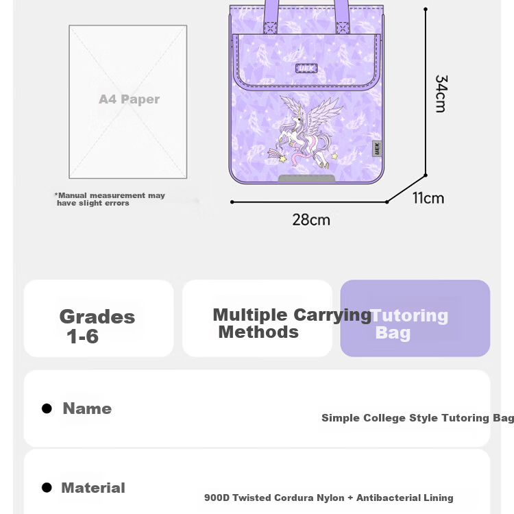 UEK Elementary Student Tutoring Bag Portable Kids Handbag Cute Study Bag Crossbody Art Bag Princess Pink 17