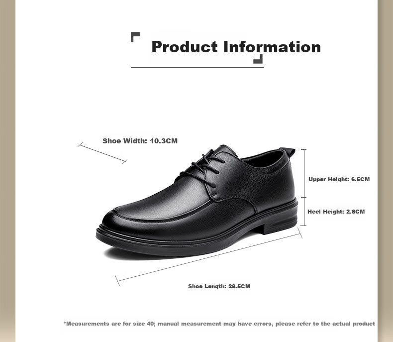 LAORENTOU Men's Business Casual Leather Shoes First Layer Cowhide Lace-up Breathable Durable Dad Shoes LA216 Black Size 44 2