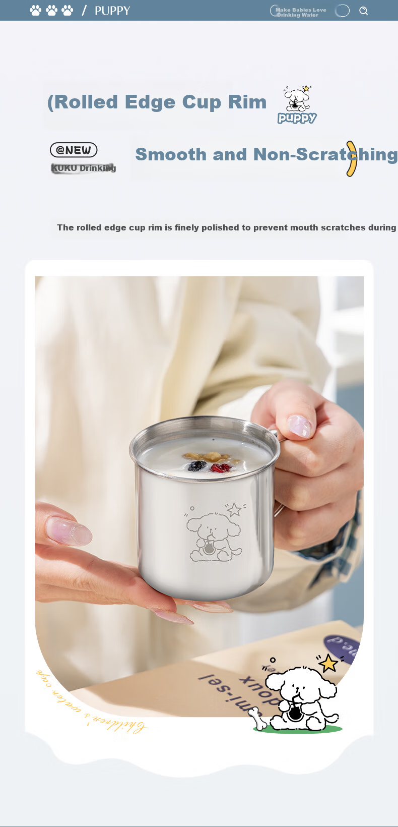CAIZHI 304 Stainless Steel Kids Water Cup Kindergarten Children's Mug Coffee Milk Cup CZ6271 5