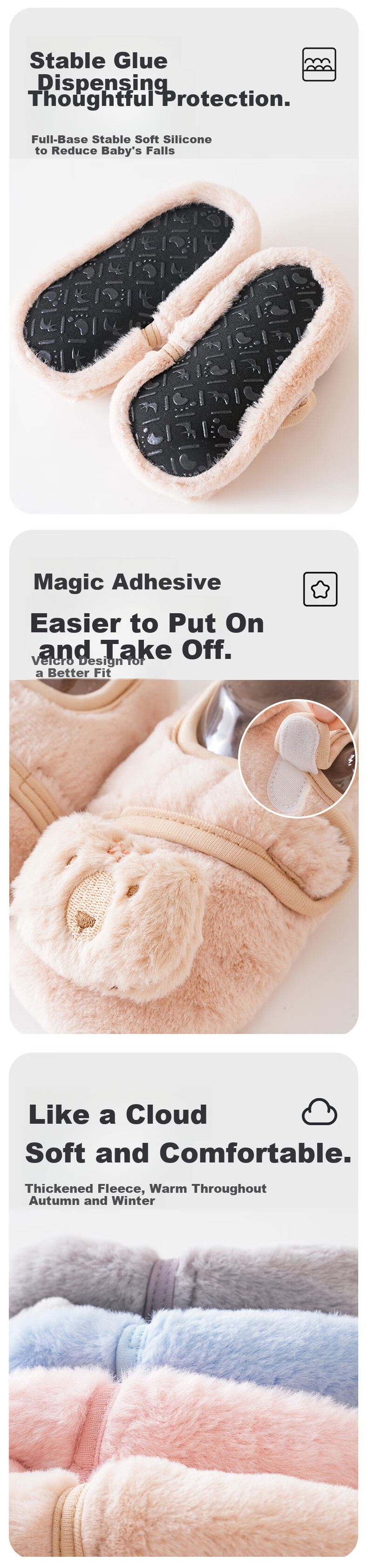 Babyprints Baby Floor Socks Autumn Winter Toddler Walking Socks Thickened Warm Soft Sole Indoor Shoes Socks Coffee Bear S 2