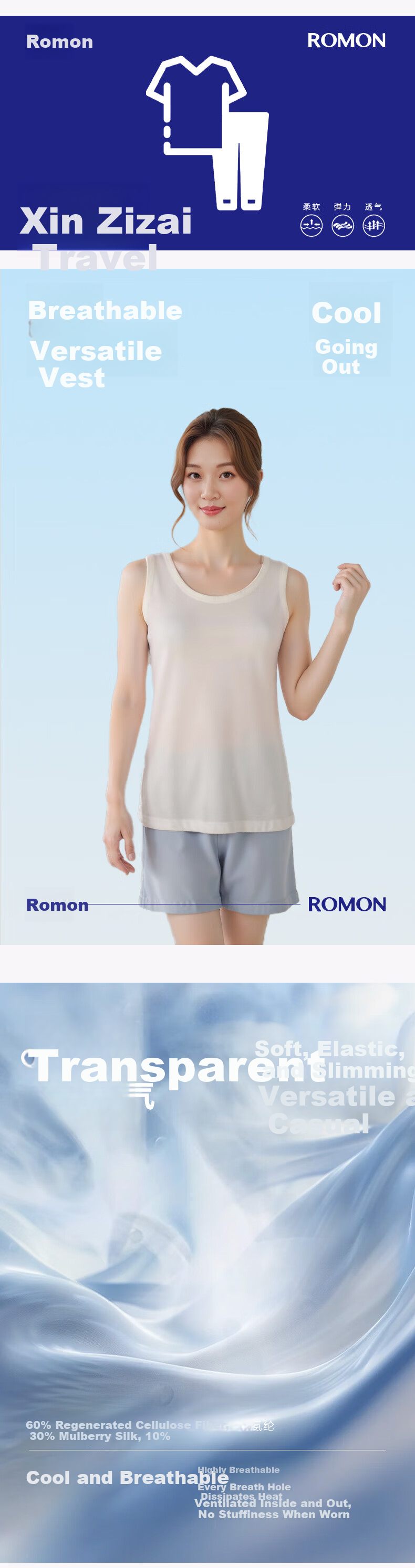 ROMON Women's Silk Camisole 30% Mulberry Silk Skin-friendly Versatile Base Shirt White L 1