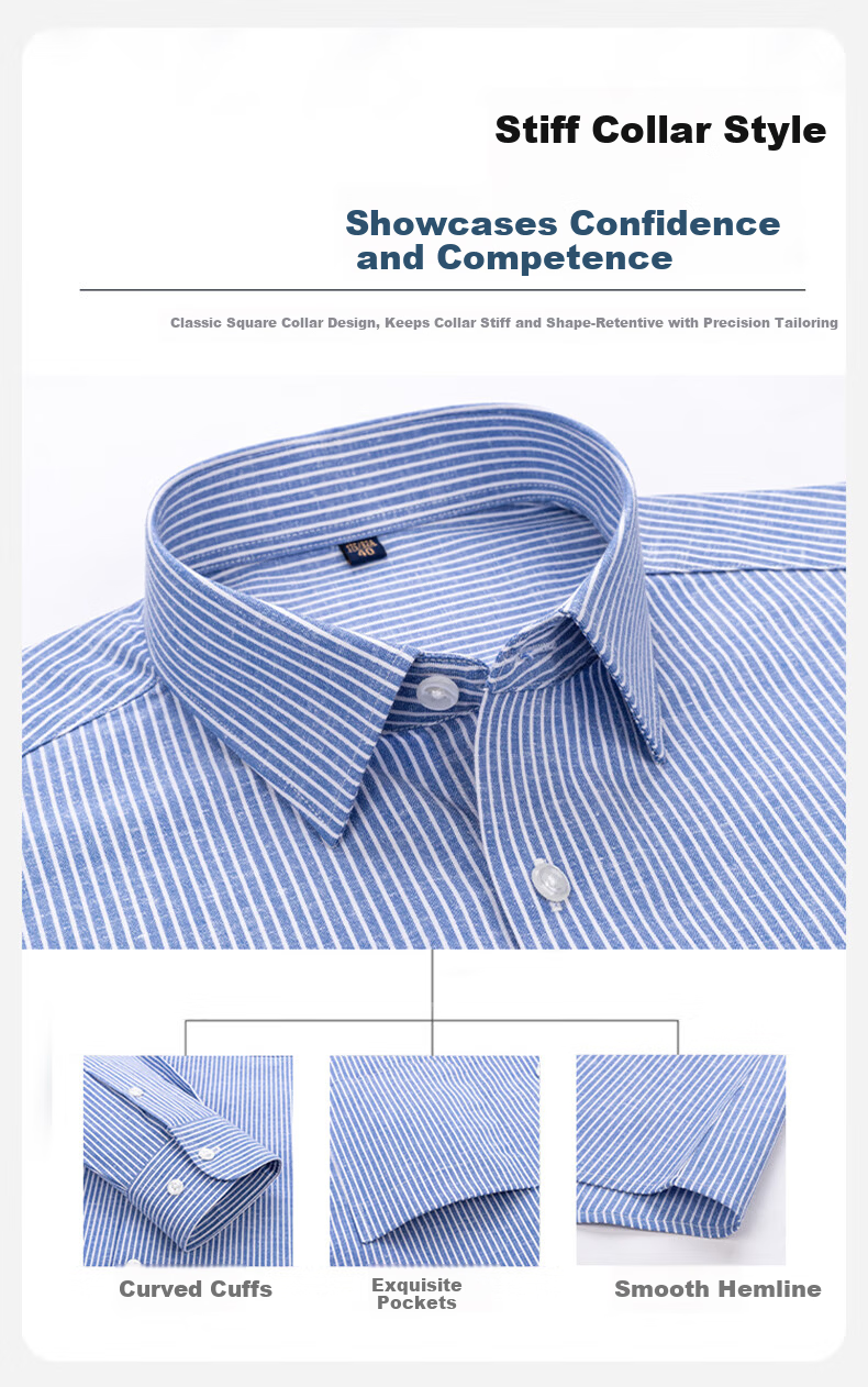 FIRS Men's Long Sleeve Business Casual Striped Shirt with Linen and Lyocell, Gray, Size 40 6