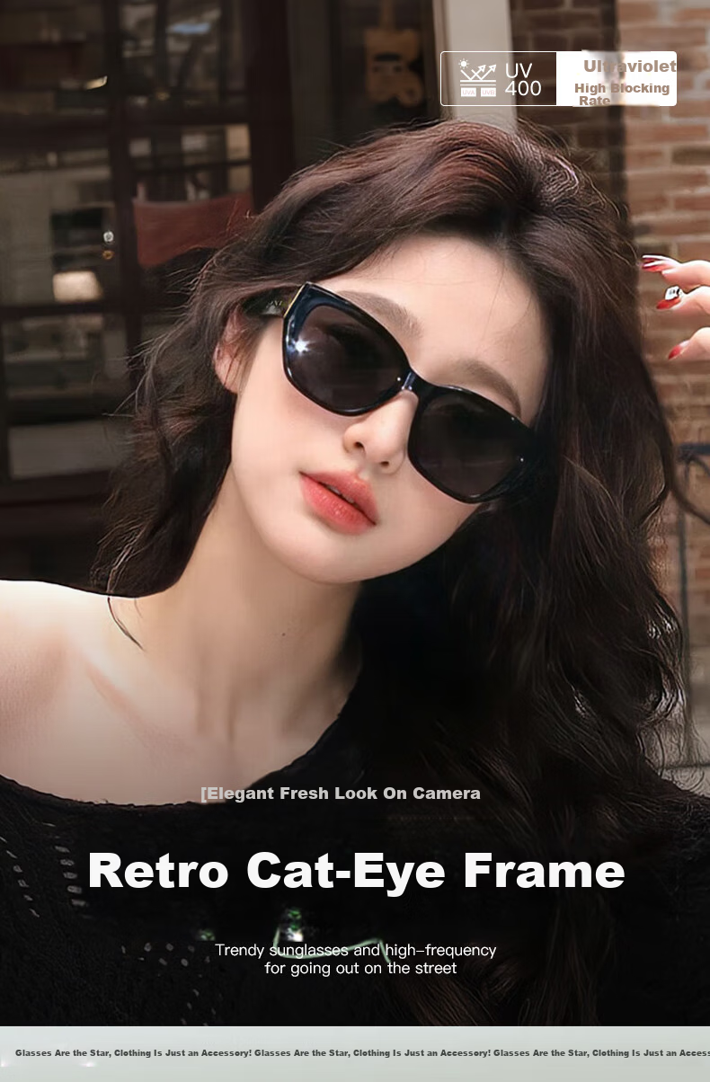 CAPONI Cat Eye Polarized UV400 Sunglasses for Women, Vintage Anti-UV Driving Sun Glasses, Face Slimming 1
