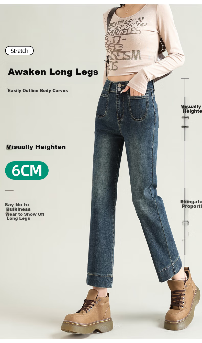 LangSha Women's Straight-Leg Jeans Spring and Autumn Thin High-Waist Slim Fit Petite Casual Wide-Leg Cigarette Pants 8