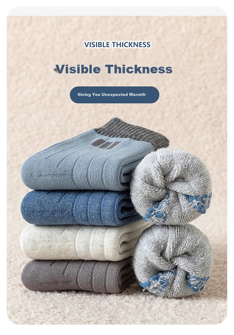 Miiow 5 Pairs Kids Socks Boys Autumn Winter Thickened Fleece Mid-Calf Cotton Terry Warm Socks for Older Children and Teens 6