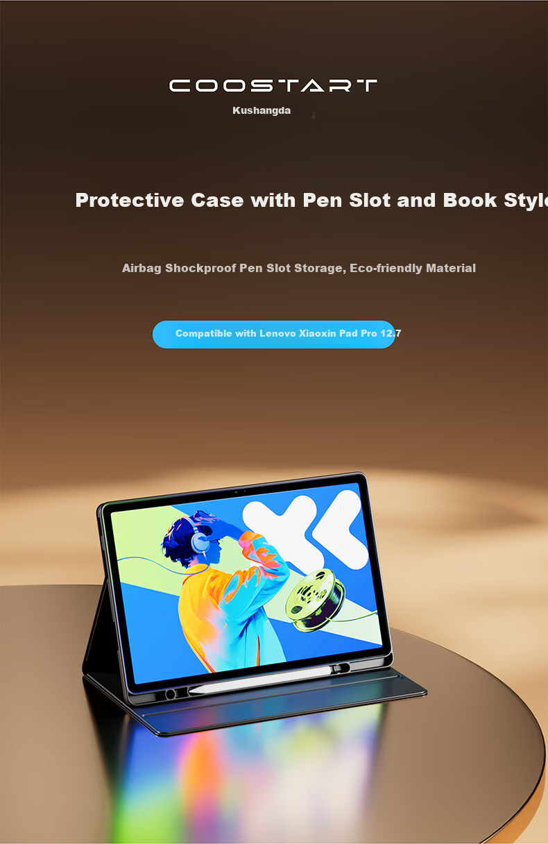 Kustar Lenovo Xiaoxin Tablet Pro GT 11.1-inch Protective Case with Pen Slot, Smart Sleep, Three-Level Silicone Full-Coverage Shockproof Black 2