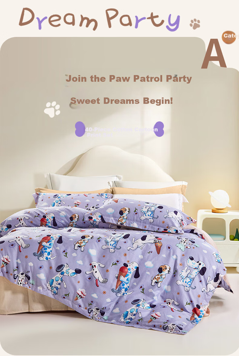 Fuanna Children's Bedding Set 4-Piece 100% Cotton Infant A-Class Full Cotton Sheet and Duvet Cover Dormitory 1.5m Bed 203*229cm 1