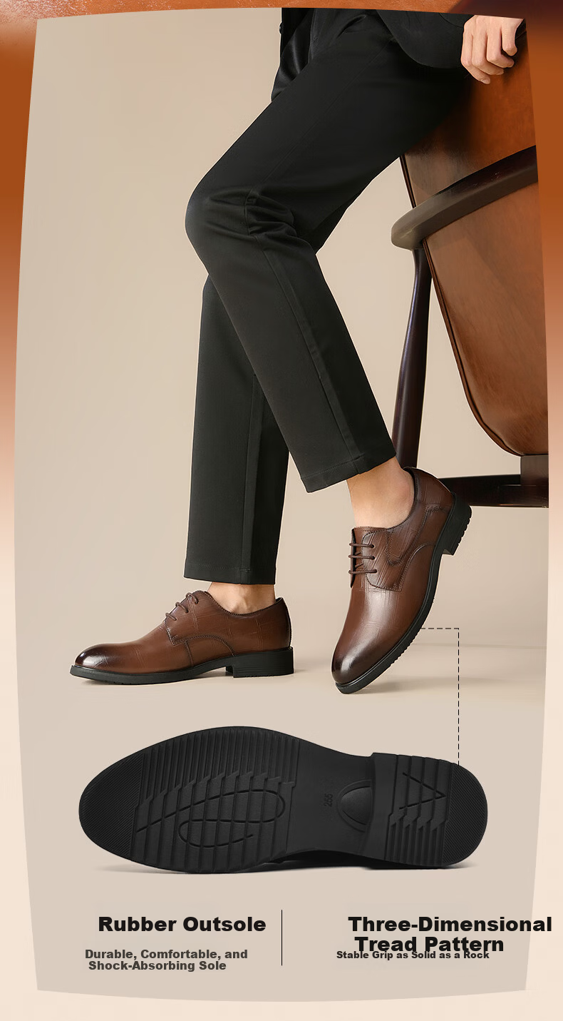 HLA Men's Leather Shoes, Business Genuine Leather Shoes for Men HAAPXM2FAV217, Height-Increasing Style, Size 42 3