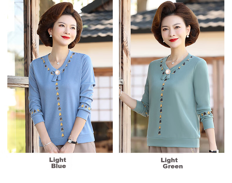 QIUFULUO 2026 New Spring Long T-Shirt Loose Fit Knitted Round Neck Top for Middle-Aged and Elderly Women 50-60 Years Stylish 6