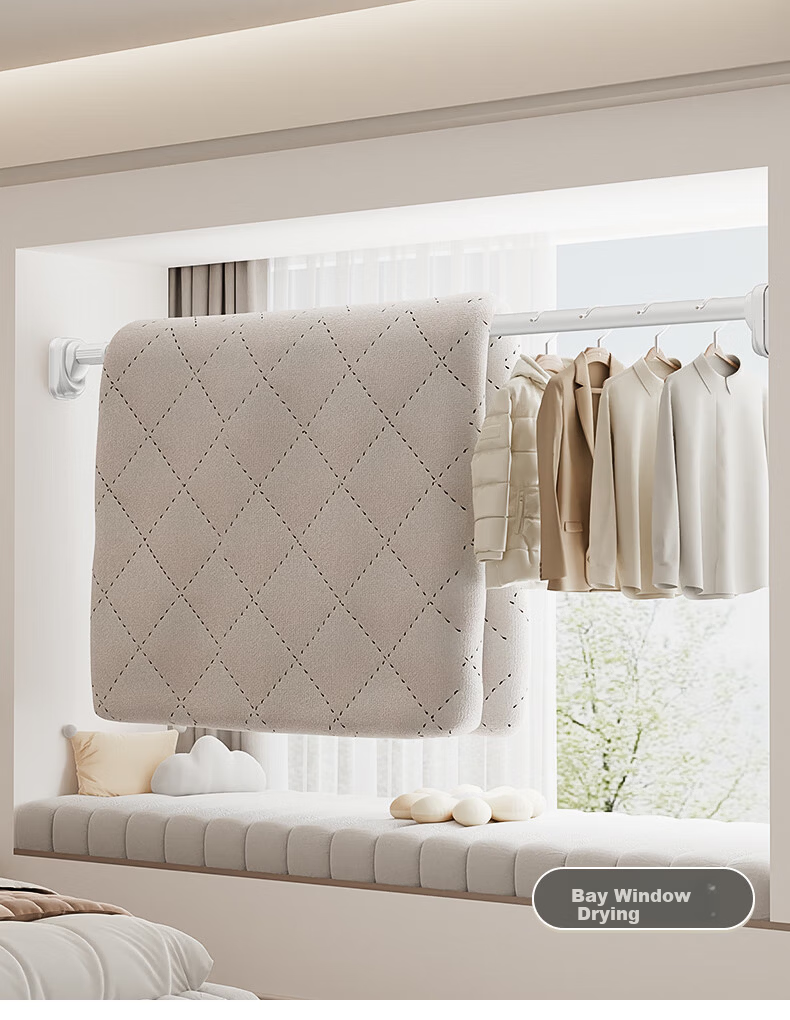 Cobbe No-Drill Retractable Clothes Drying Rod, Universal Collapsible Rod, Clothes Drying Rack, Suspended Support Pole, Drying Rod, Curtain Rod, Roman Rod 7