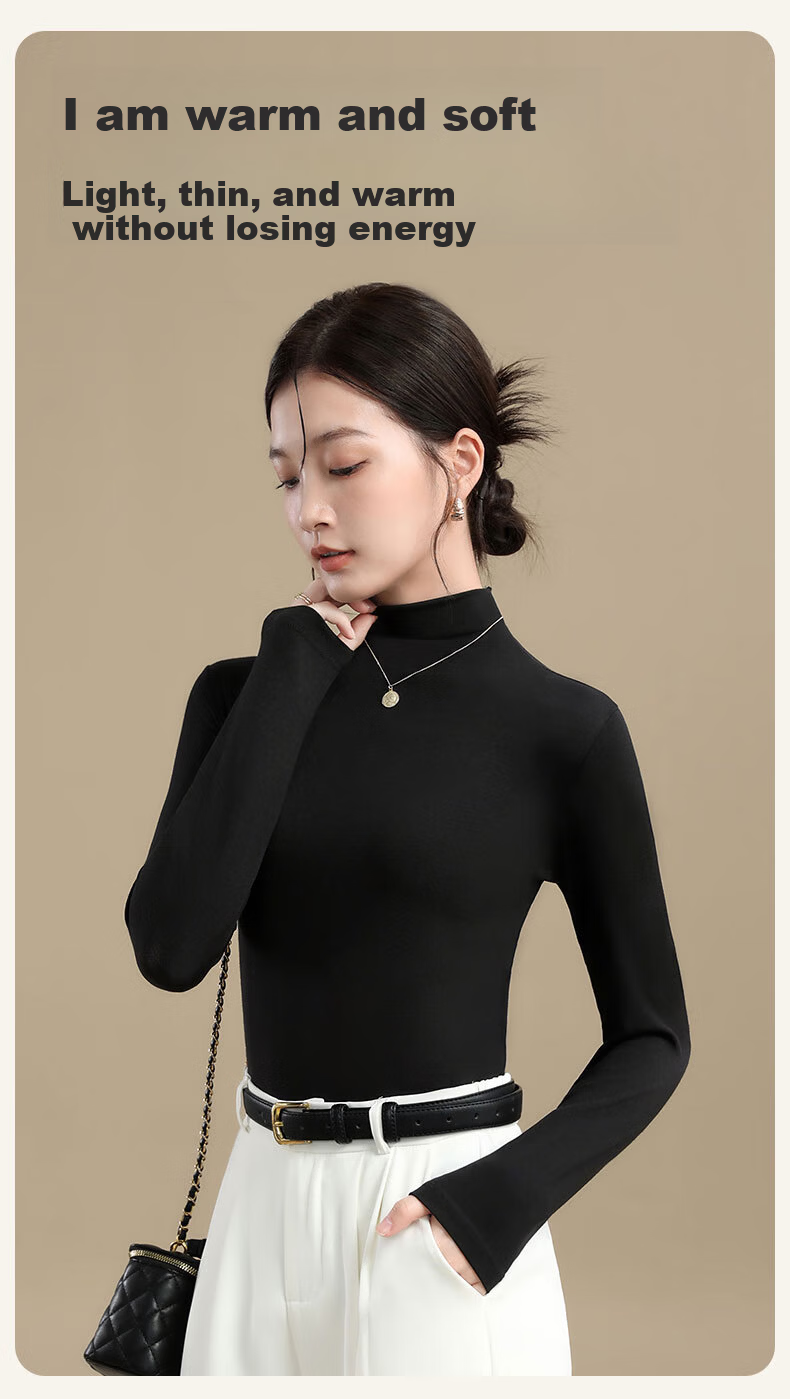 Miiow 60S Modal Slim Fit Semi-Turtleneck Base Shirt for Women, Slimming Outerwear and Inner Layer Top 5