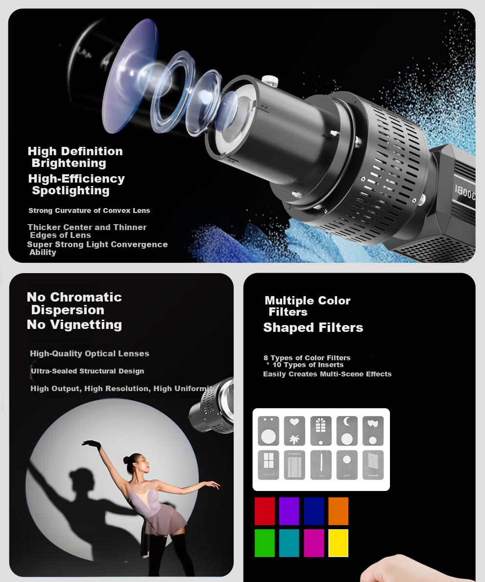Beiyang QT-02 Photography Spotlight Snoot for Godox Jinbei Studio Flash Bowens Mount Universal Light Shaping Spotlight Lens Bowens Mount 3