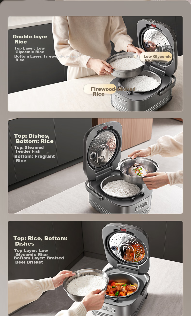 Midea Pure Titanium 0 Coating Rice Cooker for Home Use, 3-4 People, Petal-Shaped IH Heating Electric Pressure Cooker, Multifunctional Smart Rice Cooker with Reservation Function MB-G5 20