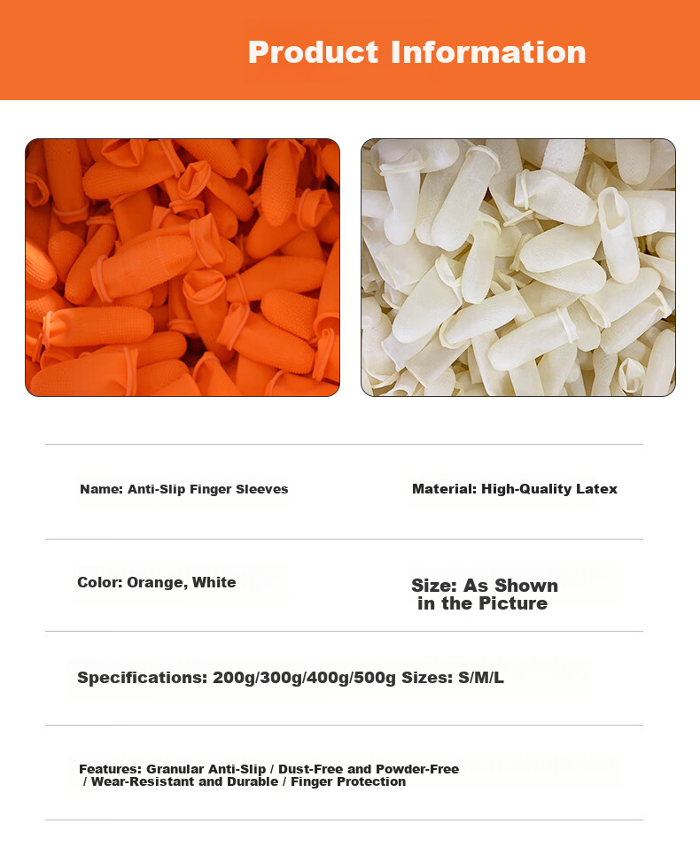 Caiyile Latex Non-Slip Finger Cots Orange S/Small (100 pcs) 08293 2