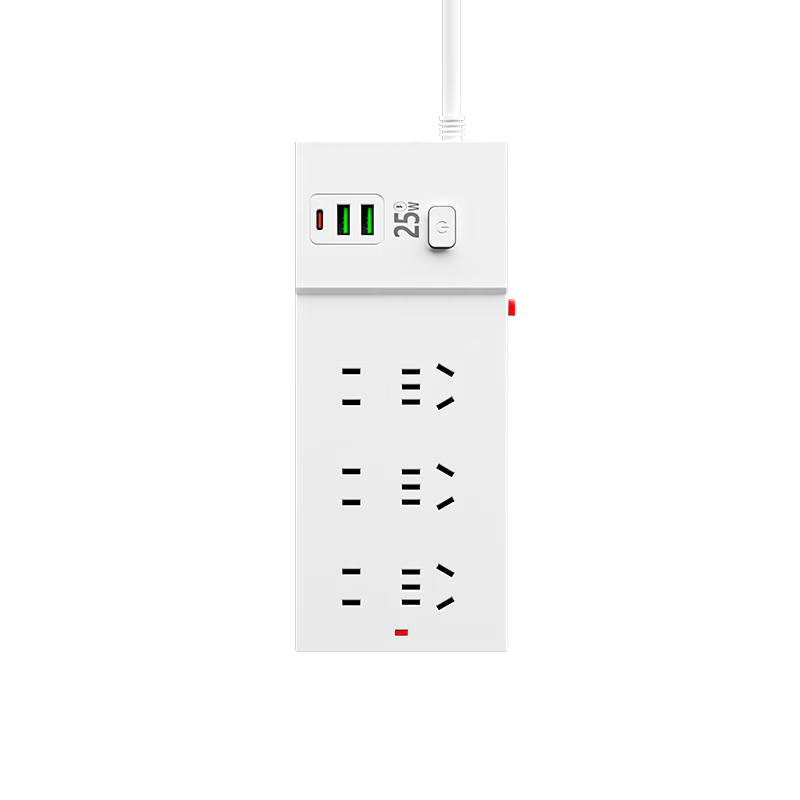 Sushiermo USB+Type-C 25W Fast Charging National Standard Socket/Power Strip/Extension Cord 6-Outlet Master Control Switch 1.8m White Compatible with Apple Huawei Xiaomi etc.