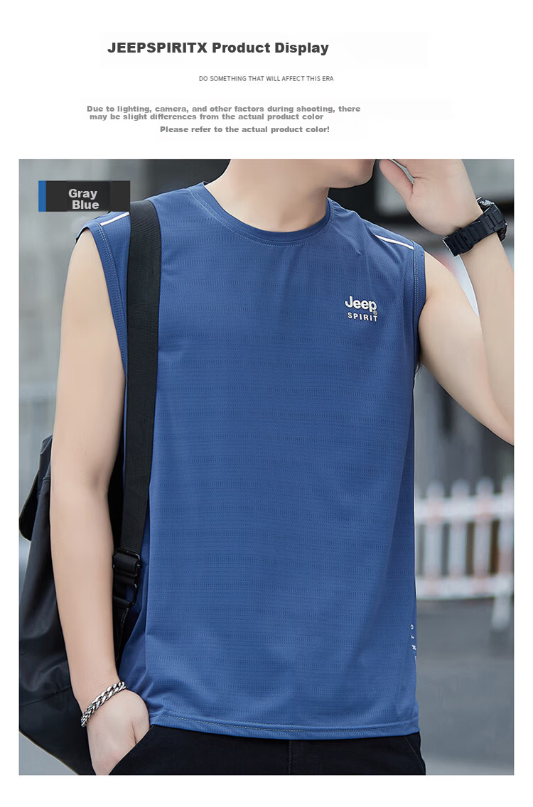 JEEP SPIRIT Men's Ice Silk Summer Sports Quick-Dry Sleeveless Loose Casual Base Tank Top Vest T-Shirt 7