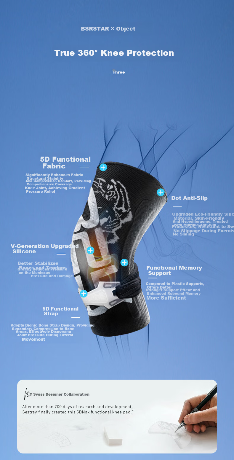 BestRay 5D-Max Knee Brace Sports Professional Running Badminton Support Men Meniscus Injury Protection Basketball Non-Slip Sleeve 4