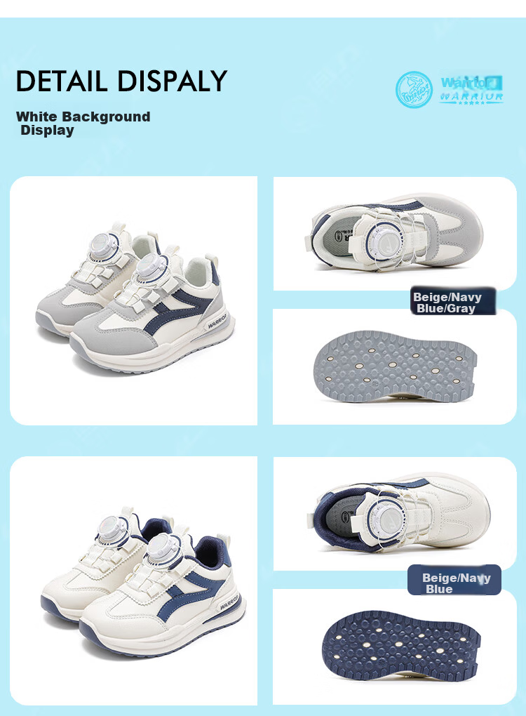Warrior Boys' Running Shoes Spring And Autumn Style Girls' Soft-Soled Children's Sneakers WZ(CL)-0605 Beige/navy Blue/pink 28 6