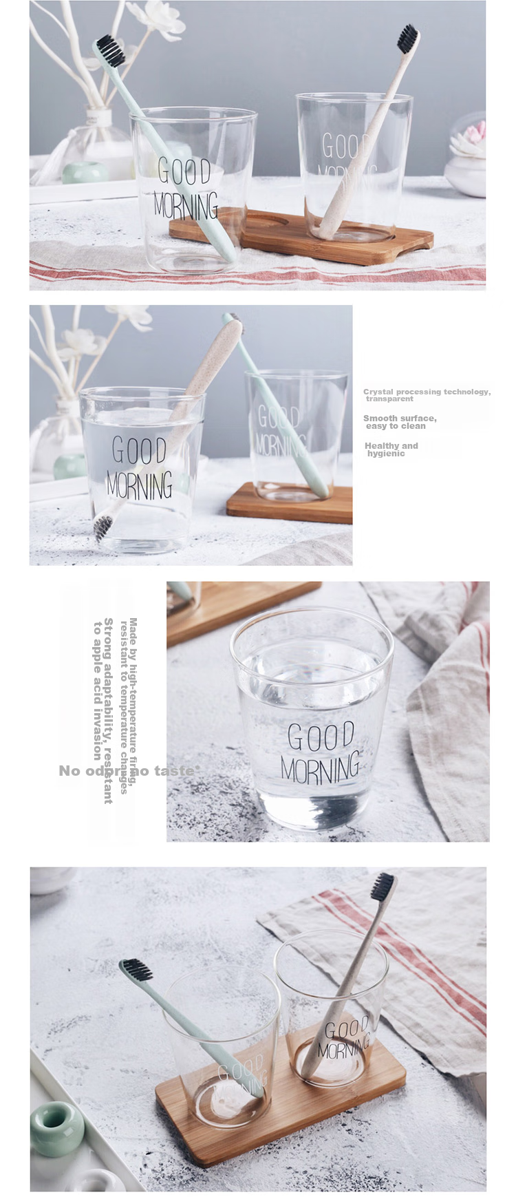 JAJALIN Simple Glass Mouthwash Cup, Toothbrush Cup, Washing Cup, Couple's Cup, Creative Minimalist Transparent Toothbrush Cup, Single Pack 3