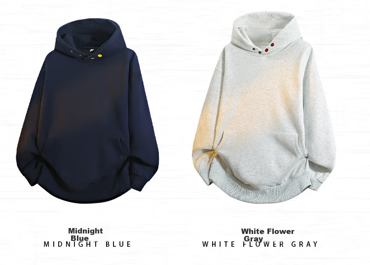 IZEXX American Style Button Hoodie Men Heavyweight Loose Solid Color High Street Sweatshirt Jacket ZQ20 White Flower Gray L 5