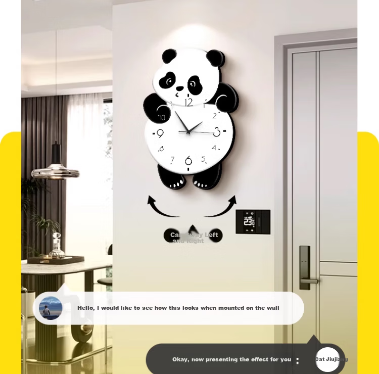 Mao Jiu Jiang 2026 New Panda Wall Clock Modern Minimalist Cream Style Living Room Creative Home Clock 13