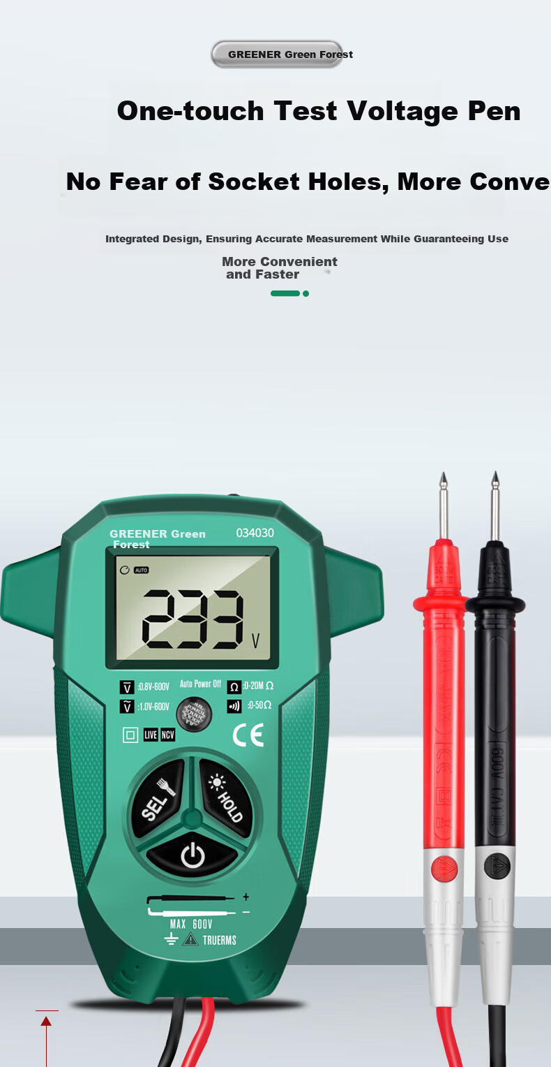 GREENER Digital Multimeter High-Precision Universal Smart Anti-Burn Backlit Large Screen Digital Display Electrician Multimeter Kit 7