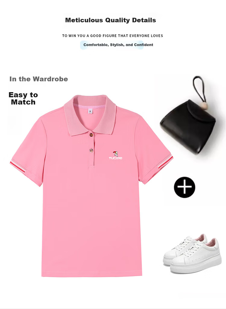 TUCANO Women's Summer New Polo Shirt Ice Silk Short Sleeve Turn-down Collar Slim Fit Sports Casual Top White 2XL 6