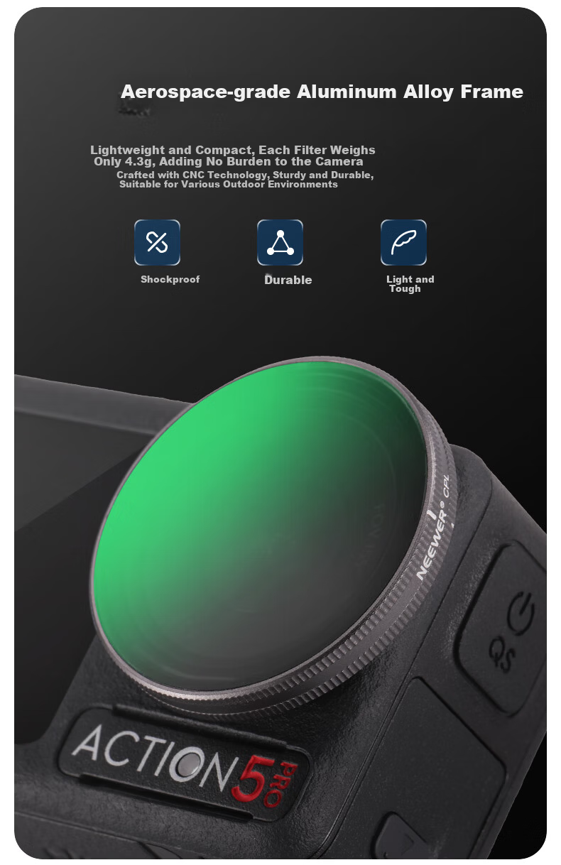 NEEWER DJI Osmo Action 4/5PRO Sports Camera Filter 2-Pack VND8-32/Enhancer Lens Threaded Black 7