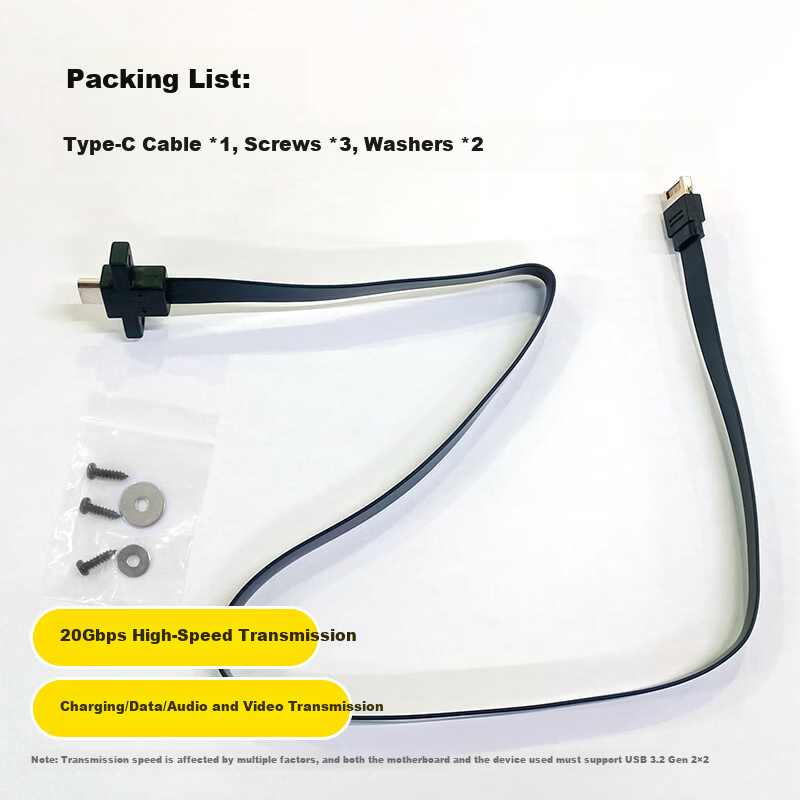 SAMA Type-C Cable Front Top Mounted Type-C Interface for PC Case 505mm Flat Cable High-Speed Data Transmission with Mounting Screws