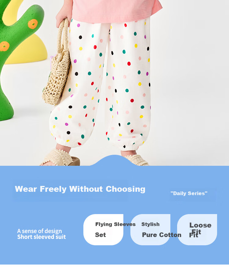 Badibadi Summer Baby Toddler Girls Cotton Short Sleeve T-Shirt and Pants Set Lightweight Breathable Doll Baby Size 90 2