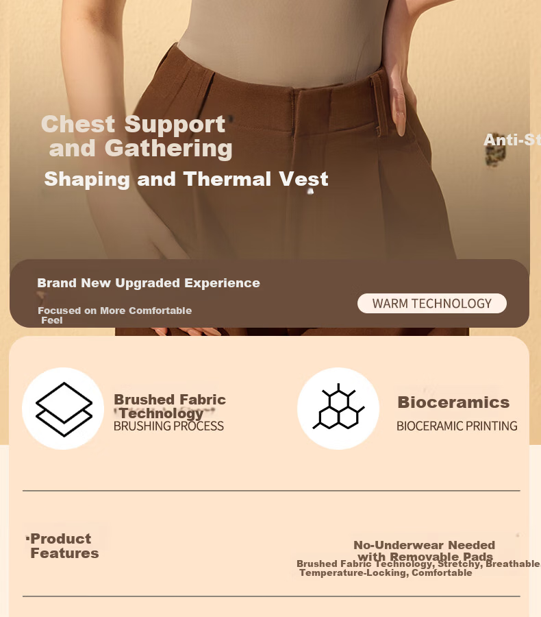 GRACEWELL Shaping Thermal Body Shaping Vest Abdomen Control Push-Up Bra-Free Brushed Anti-Static Mocha Brown M 2