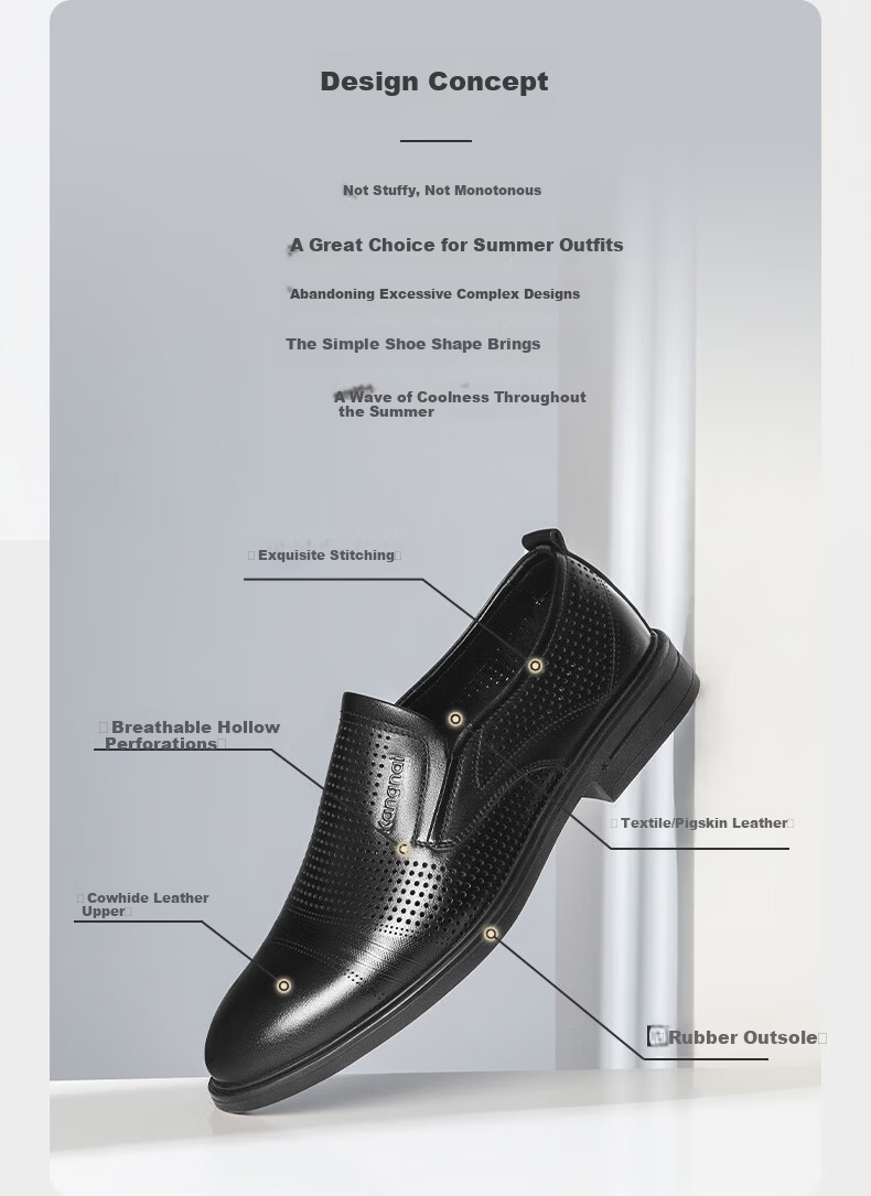 Connai Men's Summer Hollowed Out Perforated Breathable Business Casual Leather Dress Shoes Black Size 38 2