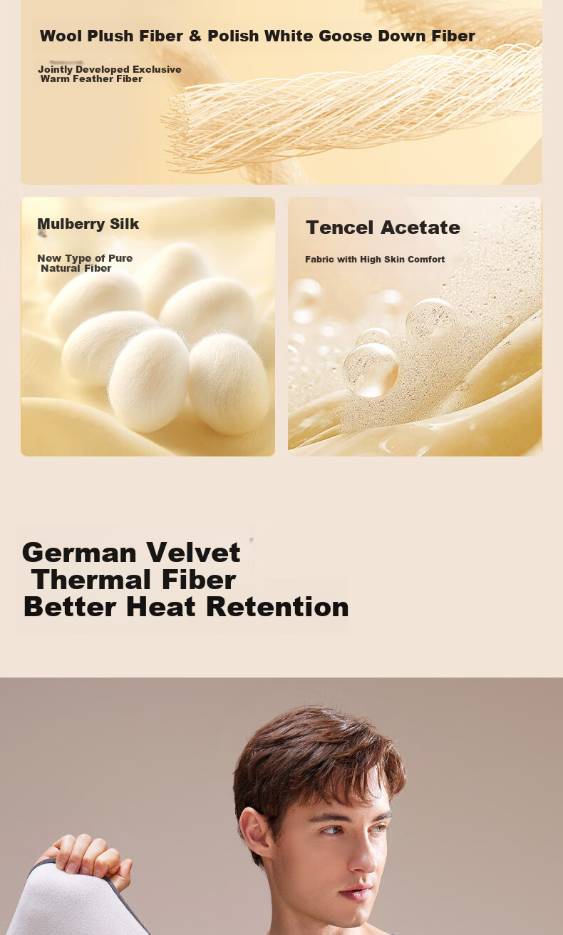 YAYA Goose Down Tencel Thermal Underwear Men German Velvet Heating Cashmere Fleece Thickened Autumn Top and Bottom Base Layer Set Winter 4